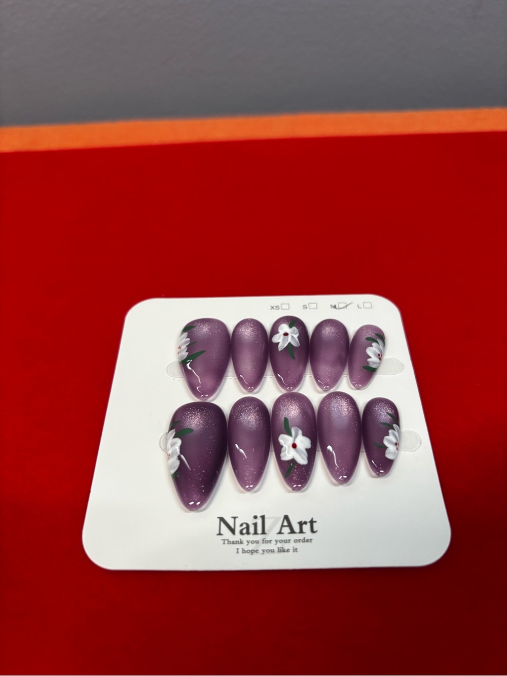 Press-On Nails - Purple Floral Accent